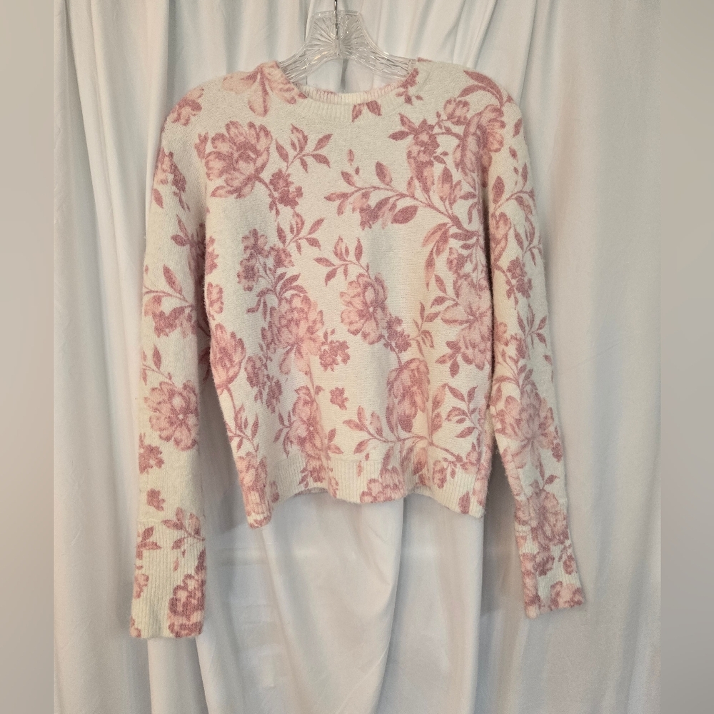 Joie Pink/White Fuzzy Floral Sweater Size XS